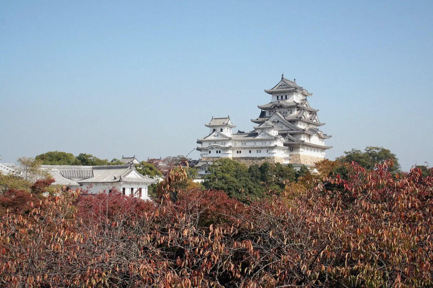 Himeji Castle in colour-season light on the city culture walk, Himeji, Japan
