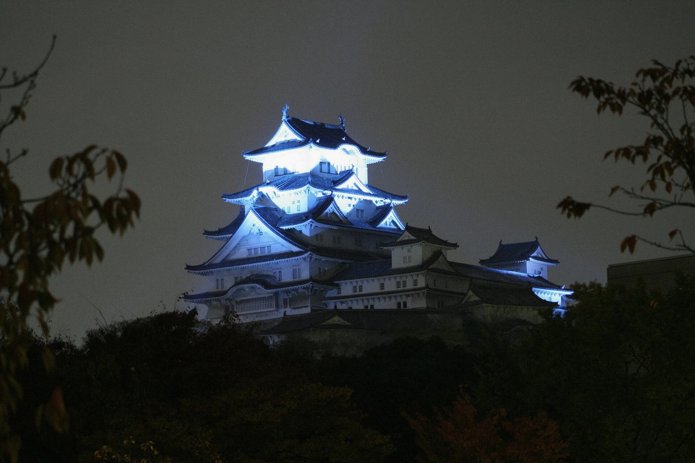 Himeji Castle keep under evening light at the end of the bullet-train tour day, Himeji, Japan