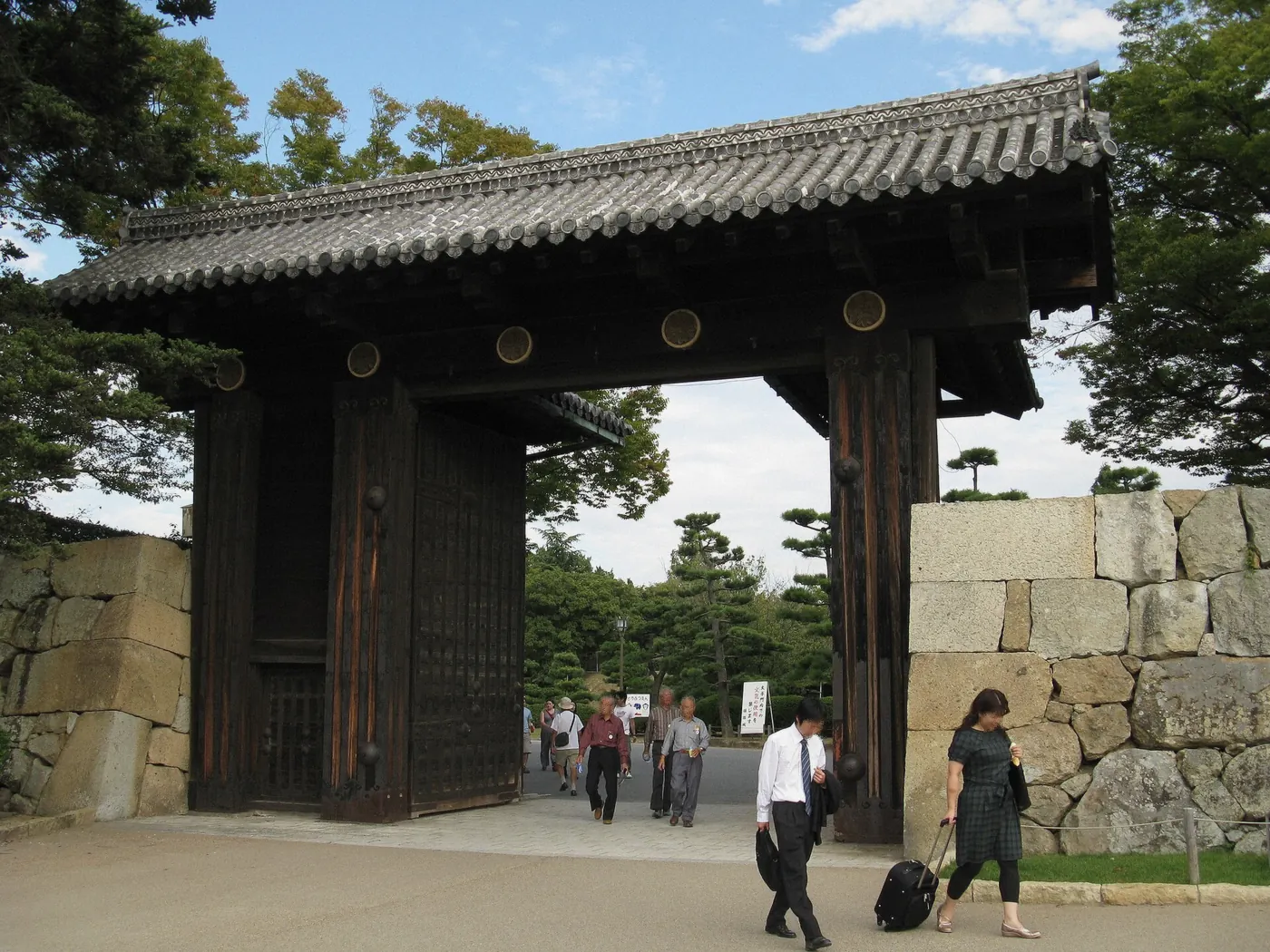 Otemon Gate's wooden gatehouse at the entrance to Himeji Castle, Japan
